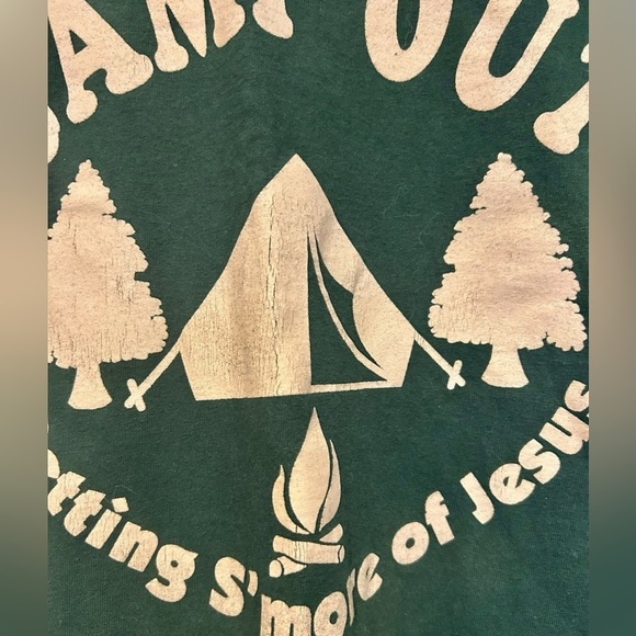 Fun Quirky Tshirt Getting S'More Jesus Green Church Tshirt Size Small Cotton - Picture 2 of 6